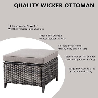 Outdoor Wicker Patio Furniture Set - 6 Piece Rattan Patio Conversation Set with 2 Rocking Swivel Chairs,2 Ottomans,1 Sofa and 1 Coffee Table for Porch Deck Backyard Garden(Mixed Grey/Grey)