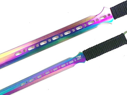 2 PCS Ninja Tactical Machetes, Swords Tactical Survival Katana Durable Knife Set. For Camping, Hunting, and Collection (Rainbow)