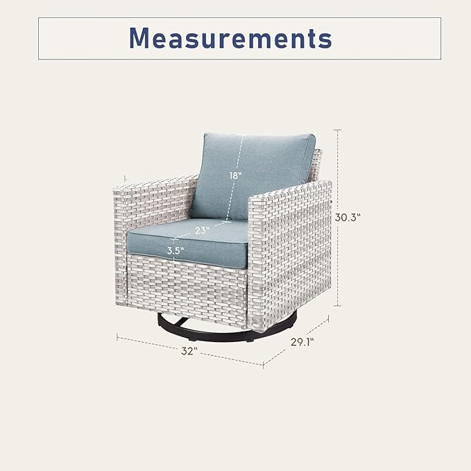 Outdoor Swivel Chairs Set of 4: Wicker Swivel Rocker Patio Chairs Set of 4, Swivel Rocker Outdoor Chair, Wicker Patio Furniture Sets, LightGrey/LightBlue