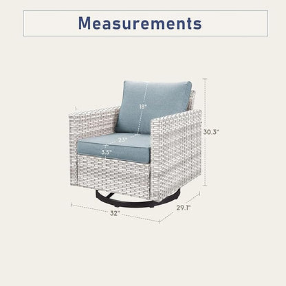 Outdoor Swivel Chairs Set of 4: Wicker Swivel Rocker Patio Chairs Set of 4, Swivel Rocker Outdoor Chair, Wicker Patio Furniture Sets, LightGrey/LightBlue