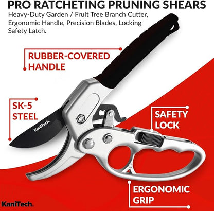 Pruning Shears for Gardening with Gloves - Heavy Duty Garden Shears, Aluminum Hand Pruners with TPR Grip Handle, 8 inch 3.55mm Thick Blade - for Branches, Flowers & Plants (Black Set of 2)