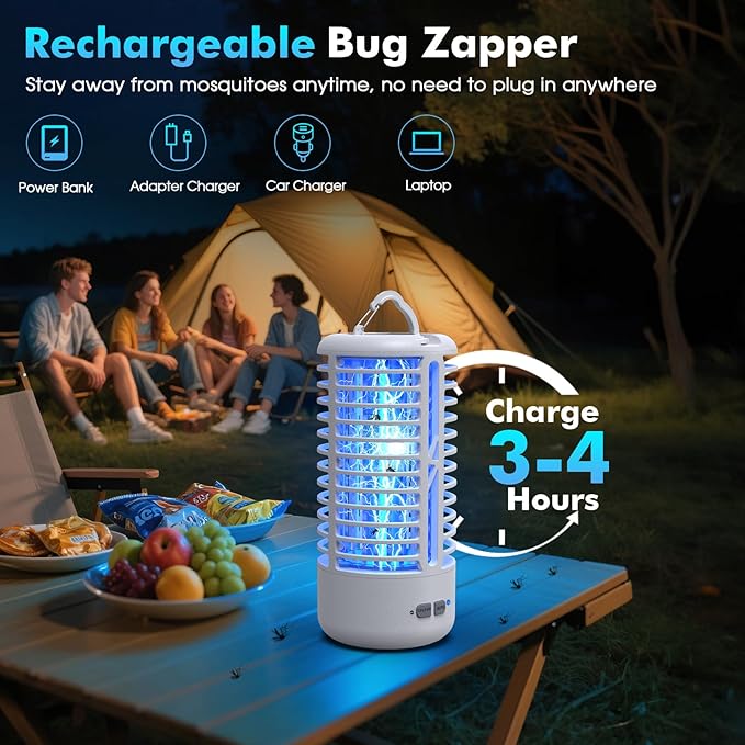 Rechargeable Bug Zapper（2 Pack）, Portable Electric Mosquito Killer for Indoor & Outdoor, Fly Trap for Camping, Patio, Garden, Kitchen, and Porch(White)