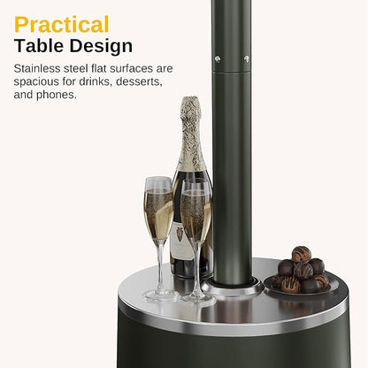EAST OAK 50,000 BTU Patio Heater with Sand Box, Table Design, Double-Layer Stainless Steel Burner, Wheels, Triple Protection System, Outdoor Heater for Home and Residential, Rain Forest
