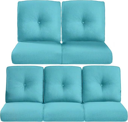 Pop 22x25/22x24 Outdoor Cushions for Patio 5 Piece Set - Set of 5 Water-Resistant Replacement Cushion for Rattan Rocking Swivel Chairs Loveseat Couch Sectional Sofa - Turquoise/Button