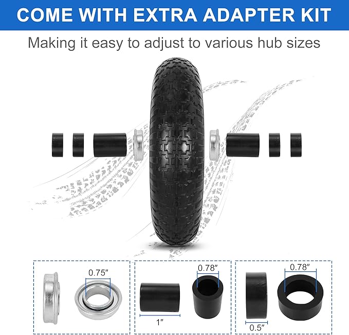 14.5" Flat Free Wheelbarrow Wheels and Tires, 3.50-8" Flat-Free Solid Tire with 5/8" Axle Bore Hole for Wheelbarrow Lawn Mover Trolley Dolly Go Kart Replacement
