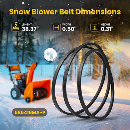 2-Pack 585416MA, 585416 Neoprene Rubber Snow Blower Belt for Murray, Compatible with MTD 754-0275, 954-0275, 954-0282 Drive Belt, 1/2" x 38.37"