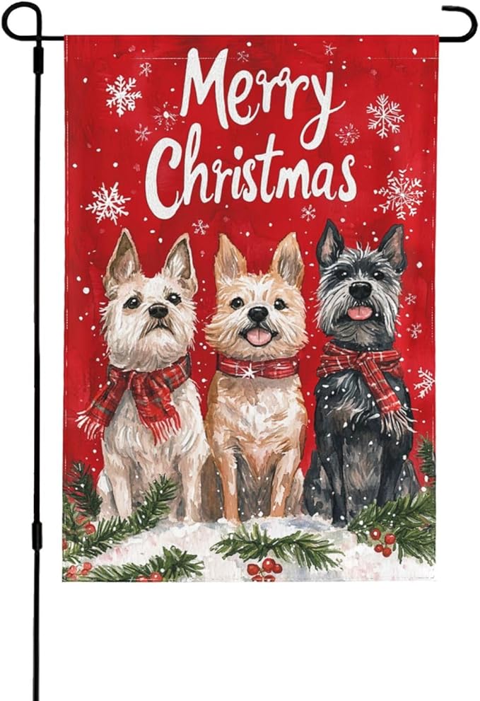 Christmas Dogs Garden Flag Vertical Double Sided Outdoor Yard Flags 12.5x18 Inch Burlap Banners Vertical Double Sided for Outdoor Decor Lawn