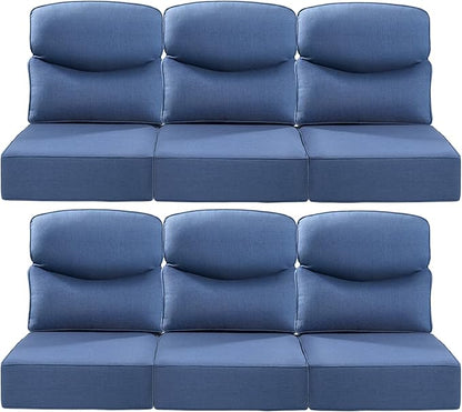 Luxury 22x24/22x25 6-Inch Smile Patio Cushions for Outdoor Furniture Set of 6 - Thick Back & Deep Seat Outside Chair Cushions for Rattan Metal Glider Loveseat Sectional Sofa - Navy Blue