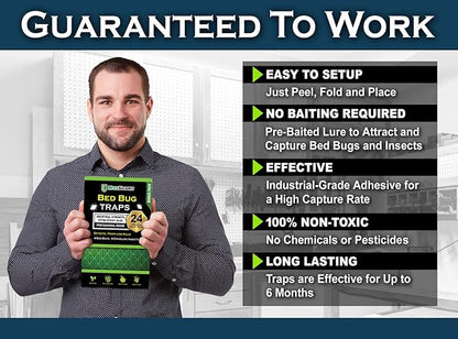 MaxGuard Bed Bug Traps (24 Traps) Non-Toxic Bed Bug Detection Traps. Detects, Traps, and Kills Bed Bugs and Crawling Insects Such as Spiders, Crickets, Cockroaches and Ants
