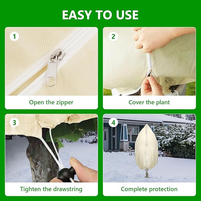 Plant Covers Freeze Protection, 4 Pack Round Frost Blankets for Outdoor Plants (32"x48") – Winter Plant Covers, 2.4oz/yd² Frost Cloth Plant Protection for Trees, Shrubs & Potted Plants