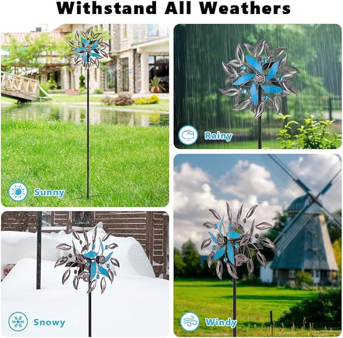 Stargarden Wind Spinners Outdoor, 13.4 Inch Metal Wind Spinner, Decorative Kinetic Pinwheels, Classic Double Windmill for Yard, Garden Decor