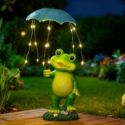 Solar Frog Garden Statue for Outside - Outdoor Decor Funny Hold Umbrella Lights for Lawn Yard Balcony Home : Best Garden Gifts for Mom
