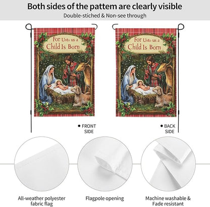 Christmas Birth Garden Flag Vertical Double Sided Outdoor Yard Flags 12.5x18 Inch Burlap Banners Vertical Double Sided for Outdoor Decor Lawn