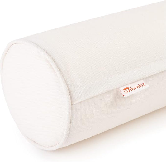 Austin Horn Classics Sunbrella Set of 2 Zippered Neck Bolster Pillow, Made with Sunbrella Fabric, Cylinder Pillows, for Couch & Bed, Decorative Round Throw Pillow, Back & Neck Support (Eggshell)