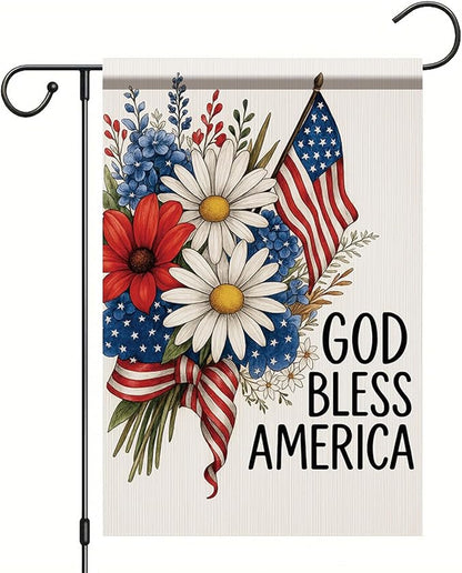 God Bless America Garden Flag 12x18 Inch Double Sided 4th of July Patriotic Flag Daisy Flower Yard Banner Outdoor Decoration for Memorial Independence Day Seasonal Holiday Home Decor