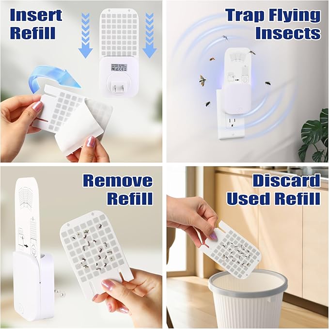 Flying Insect Trap, Fruit Fly Traps for Indoors,Plug-in Bug Light Trap Indoor for Mosquito, Fruit Flies, Moths, Gnats, Flies(1 Devices + 5 Refills)
