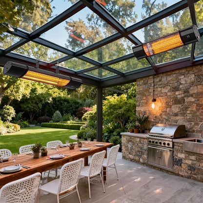 Hanging Patio Heater, Outdoor Electric Heater, Wall Mounted & Ceiling Infrared Garage Heater for Outdoor/Indoor Use, 1500W, Remote Control, Black