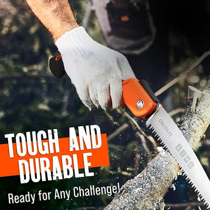 GROWIT Folding Camping saw 11 Inch - Heavy Duty Pruning Saw with Triple-Cut SK5 Blade, 7 TPI Razor Teeth for Tree Trimming, Wood Cutting, Camping, Bushcraft, and Gardening