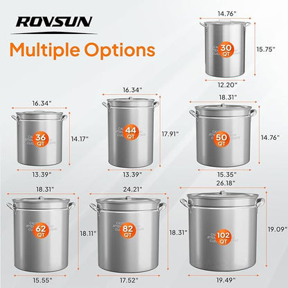 ROVSUN 102QT Stainless Steel Seafood Boil Pot With Strainer Basket, Lid & Hook, Versatile Stock for Crab, Lobster, Shrimp Boiling, Heavy-Duty Turkey Fryer for Outdoor Cooking & Gatherings