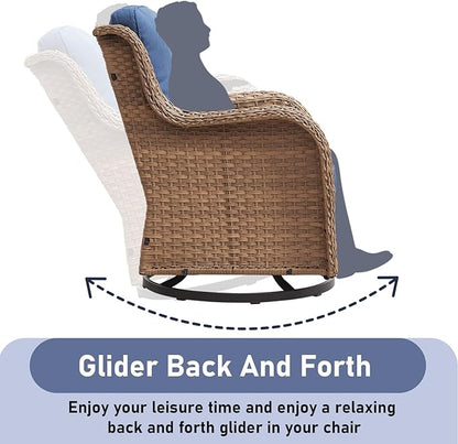 Wicker Outdoor Conversation Set-6 Pieces Outdoor Wicker High Back Couch with Swivel Rocker Chairs Patio Furniture for Deck Poolside Backyard-Yellow/Blue