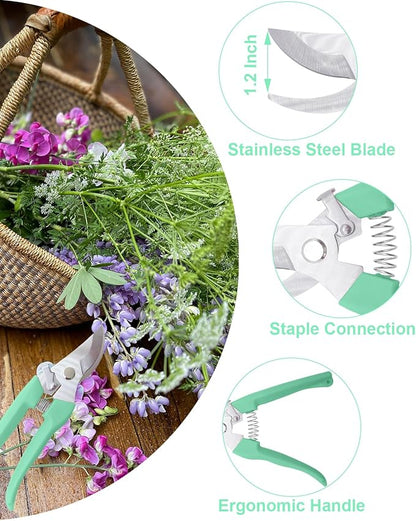 Pruning Shears for Gardening, 4 Pack Garden Scissors for Cutting Fresh Flowers, Floral Clippers for Plants, Fruits (Green)