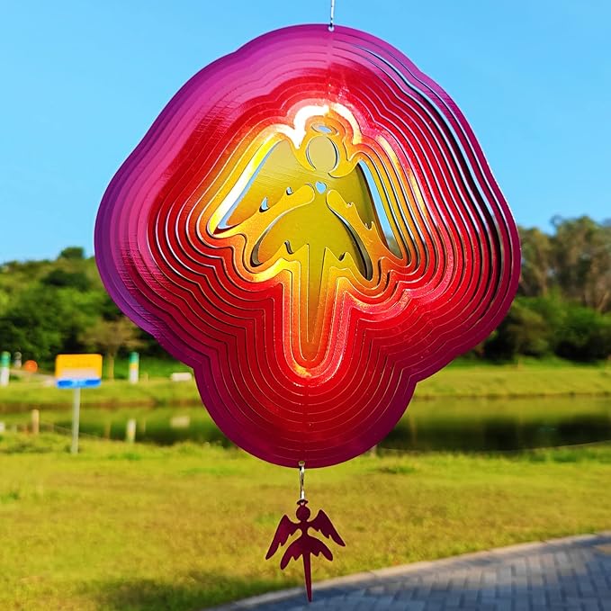 DJUAN Angel Wind Spinners for Yard and Garden Decor Angel Gifts for Women Wind Spinner Outdoor Metal Large Colorful Angels Figurines Hanging Wind Spinners Kinetic Art Lawn Ornaments
