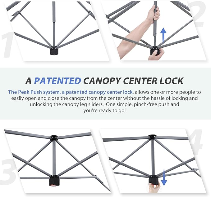 EAGLE PEAK 13x13 Straight Leg Pop Up Canopy Tent Instant Outdoor Canopy Easy Single Person Set up Folding Shelter w/Auto Extending Eaves 169 Square Feet of Shade (Gray)