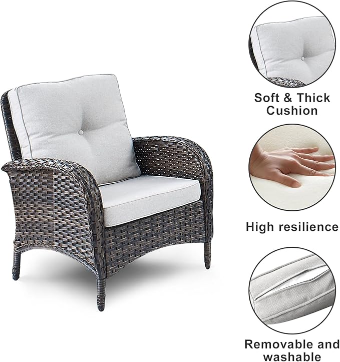 HUMMUH 4-Piece Patio Furniture Wicker Outdoor Conversation Set,All-Weather Rattan Outdoor Sofa Set Patio Chairs Coffee Table for Backyard,Porch,Deck
