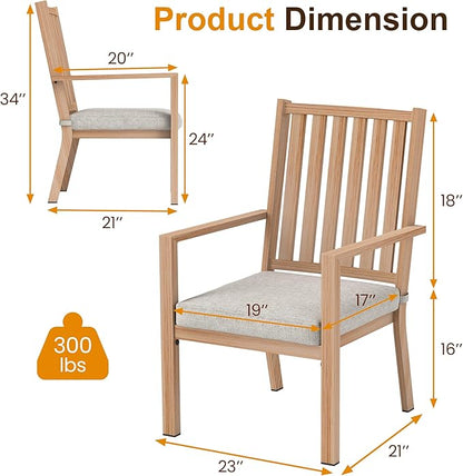 Patio Dining Chair Set of 4, Aluminum Outdoor Dining Chairs with Waterproof Cushions, Metal Outdoor Patio Furniture Seating for Porch, Balcony, Deck, Backyard, Light Wood Color