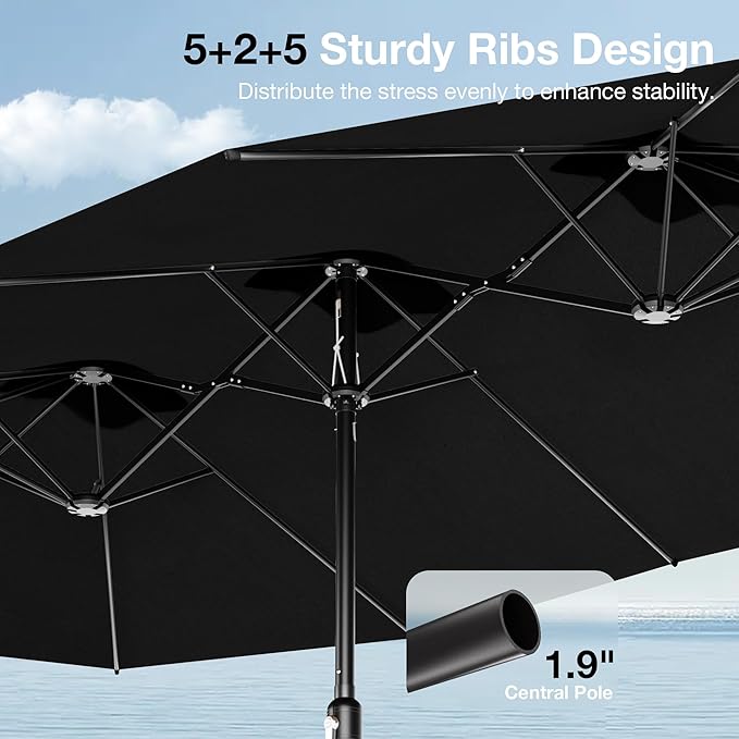 Joyside 15FT Large Patio Umbrella with Base Included, Outdoor Double Sided Umbrella, Rectangle Umbrella with Crank Handle, 12 Sturdy Ribs for Deck, Porch and Pool