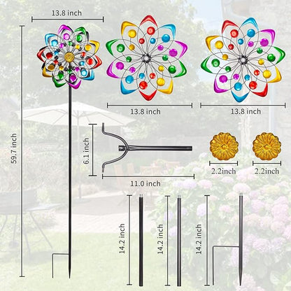 Viveta Kinetic Wind Spinner, 59 inch Outdoor Metal Windmills for Yard Garden, Double Wind Sculpture with Stable Stake, Multi-Color