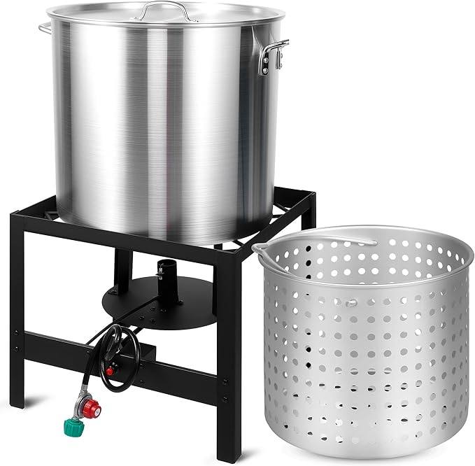 OT1001 Outdoor Fryer, Seafood Boil Kit, Featuring a Propane Burner, Propane Regulator, and a 100QT Pot with Basket, Built For Patio Garden Outdoor