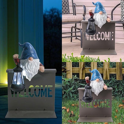 Bshine Gnome Garden Statue Outdoor Decor Solar Lights, Gnome Fence Hanging Solar Lantern, Creative Housewarming Gift Suitable for Lawn Ornaments, Porch, Patio, Path, Backyard Decoration