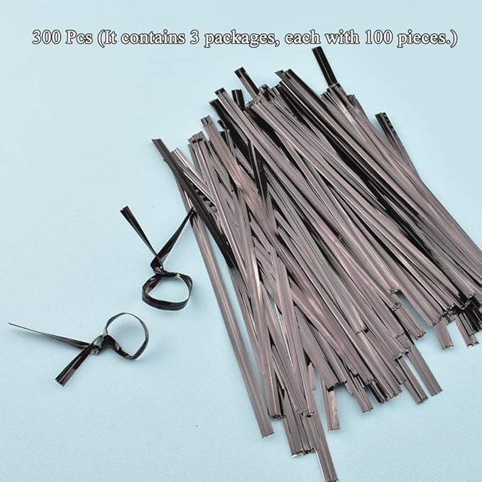 HAHIYO 300Pcs 4 inches Black Metal Twist Ties Bread Candy Coffee Bag Ties Plant Garden Twist Ties for Cellophane Treat Bags Gift Wraping Bags Plastic Bags Halloween Party Cake Present Art Crafts
