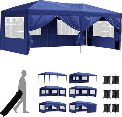 Sundale Outdoor Pop up Canopy with Sidewalls, 10x20 Commercial Foldable Heavy Duty Patio Tent, Waterproof UPF 50+ Tent with Roller Bag for Event, Party, Wedding, Navy