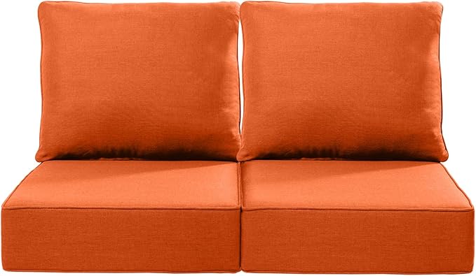 Luxury 24x24x6 Inch Outdoor Seat Cushions - Set of 2 Water Resistant Patio Chair Replacement Cushion for Porch Set Rattan Dining Rocker Glider Chairs Loveseat Couch Sectional Sofa - Orange
