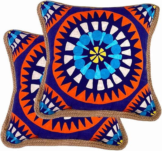 Comfort Classics, Inc. Outdoor/Indoor Throw Pillow in Polyester Blue and Green Pattern (Set of 2) 15 x 15 in.