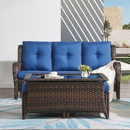 HUMMUH Patio Furniture 6 Pieces Outdoor Furniture Set Wicker Outdoor Sectional Sofa with Swivel Rocking Chairs,Patio Ottomans,Patio Coffee Table