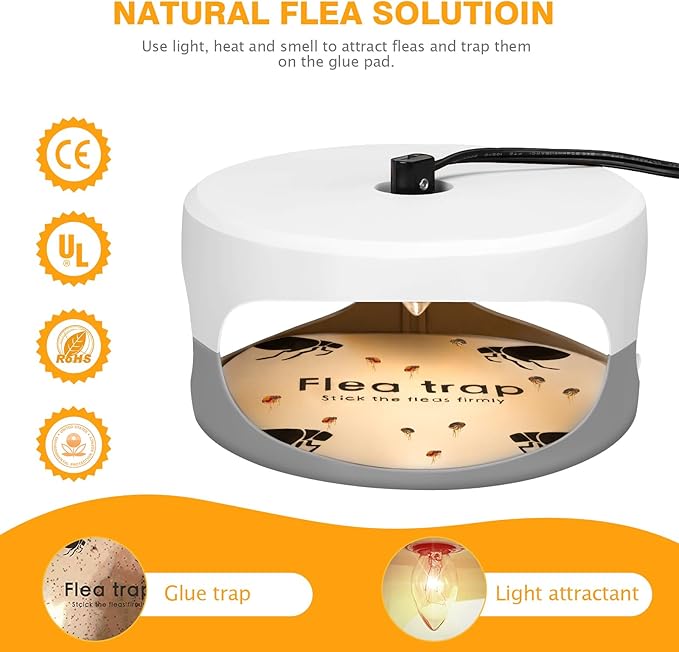 Flea Traps for Inside Your Home 2 Packs, Flea Light Trap for Indoor, Bed Bug Killer with Sticky Pads & Light Bulb Replacement, Natural Fleas Insect Infestation Treatment Trap