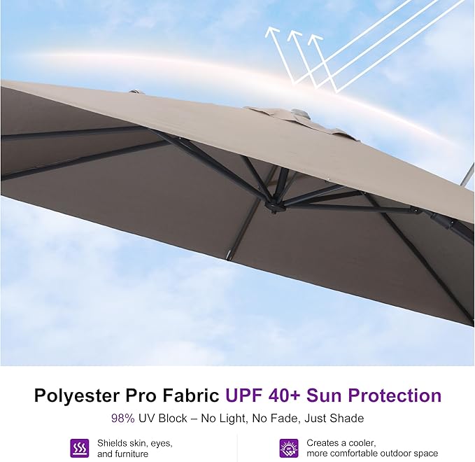 PURPLE LEAF 8' X 8' Swivel Outdoor Patio Aluminum Umbrella with Base Left-right Tilting Cantilever Offset Umbrella with UV Resistant Heavy Duty Fabric for Deck Pool Patio Backyard, Ash Mocha