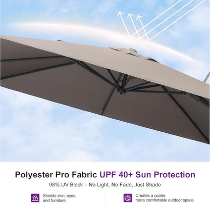 PURPLE LEAF 8' X 8' Swivel Outdoor Patio Aluminum Umbrella with Base Left-right Tilting Cantilever Offset Umbrella with UV Resistant Heavy Duty Fabric for Deck Pool Patio Backyard, Ash Mocha