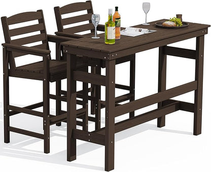 SERWALL Outdoor Bar Table and Chairs Set, Adirondack Bar Chairs Set of 2 and Bar Height Table, All Weather HDPE Outdoor Patio Bar Set, Outdoor Furniture for Outside, Poolside, Backyard, Garden, Coffee