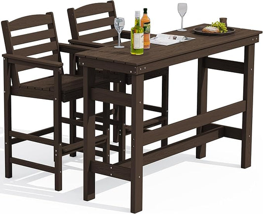 SERWALL Outdoor Bar Table and Chairs Set, Adirondack Bar Chairs Set of 2 and Bar Height Table, All Weather HDPE Outdoor Patio Bar Set, Outdoor Furniture for Outside, Poolside, Backyard, Garden, Coffee
