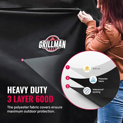 Grillman Grill Cover, BBQ Outdoor Grill Covers, Charcoal, Gas Grills, Waterproof, Rip-Proof, Weather-Resistant, Anti-UV, Barbecue Cover for Weber, Genesis, Charbroil, Nexgrill, etc (Black, 52 Inch)