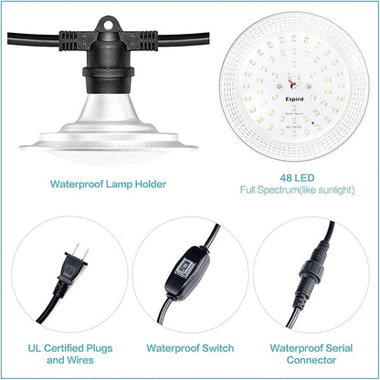 Espird 6-Light LED Grow Light Plant Growing Lamps with Timer, Outdoor Waterproof Grow Light String for Greenhouse, Full Spectrum Grow for Seeding Veg Flowers