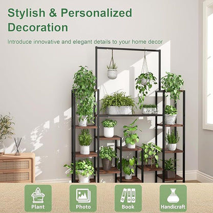 Plant Stand Indoor with Grow Light-14 Tiered Metal Plant Stand, 61.5" Tall Metal Plant Shelf for Multiple Plants, Large Plant Rack with Grow Lights, Sturdy Corner Flower Holder for Living Room Decor