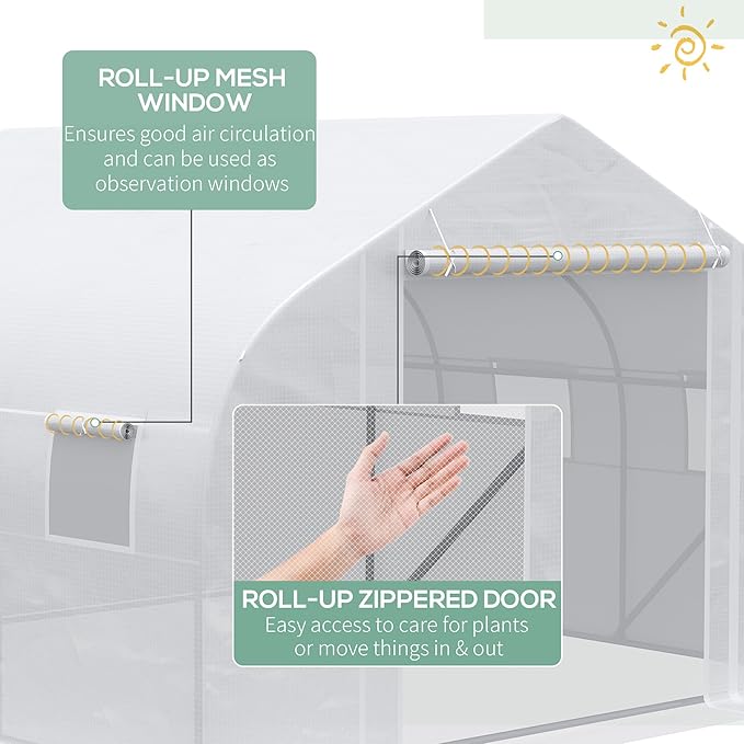 Outsunny 11.5' x 10' x 6.5' Walk-in Greenhouse, Tunnel Green House with Zippered Mesh Door and 6 Mesh Windows, Gardening Plant Hot House with Galvanized Steel Frame, White