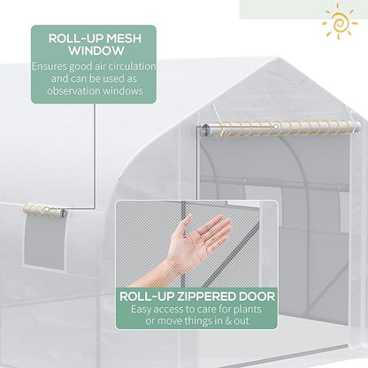 Outsunny 11.5' x 10' x 6.5' Walk-in Greenhouse, Tunnel Green House with Zippered Mesh Door and 6 Mesh Windows, Gardening Plant Hot House with Galvanized Steel Frame, White