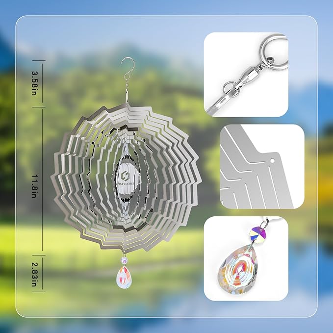 3D Wind Spinners Outdoor Flowing-Light Effect Metal Garden Decor, Highly Reflective Bird Deterrents for Outside, Mirrored Wind Sculptures to Scare Birds Away from Yard Patio Farm (Vortex-Silver)