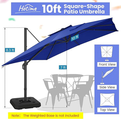 Hotime 10ft Patio Cantilever Umbrella Deck Offset Double Roof Umbrellas,sombrillas de patio Large Rectangular tilt umbrella with 360°Rotation&Heavy-Duty Aluminum Frame,for Poolside Garden,Dark Blue
